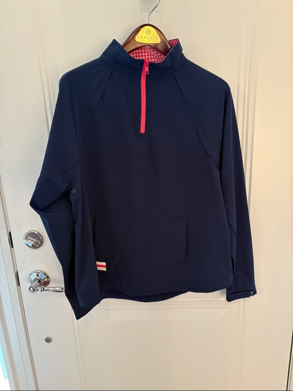 Belyn Key Navy Pink  and White Gingham Lined Jacket